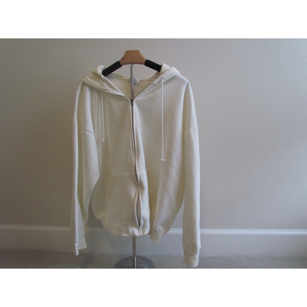 Cheetah Mervyns Zip Up Hoodie Large Cream Vintage 90s Made in USA Boxy
